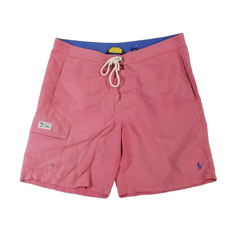 Polo Ralph Lauren board shorts bathing suit cargo pocket men's large‎ pink nylon